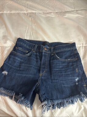 Genetic Denim Dark Blue Frayed Hem Women's Jean Shorts